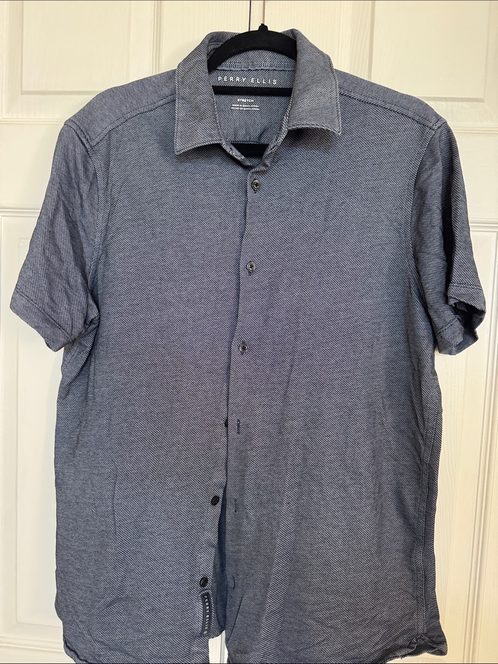 Perry Ellis Men's Short-Sleeve Button-Down Shirt - Navy Heather